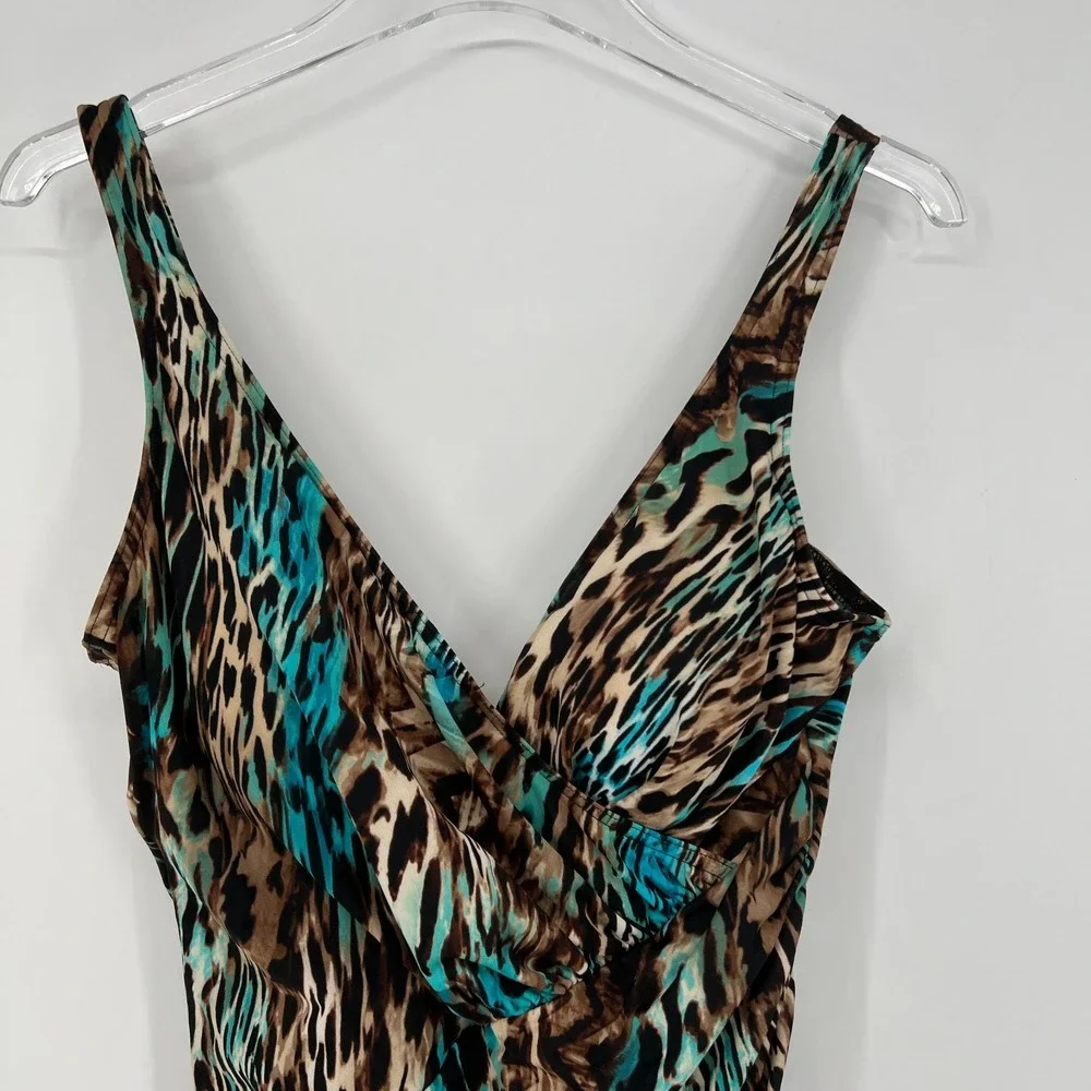 Miraclesuit Swimsuit Womesn 14 Cheetah Leopard One Piece Blue Animal Print